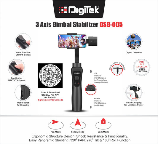DIGITEK 3-Axis Handheld Gimbal Stabilizer